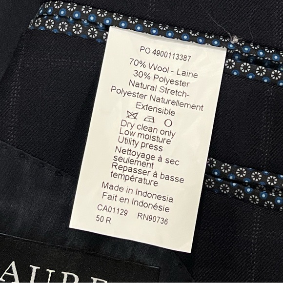Lauren Ralph Lauren Wool Blend 2-Piece Suit Navy Blue Windowpane Plaid 50R 40x30 - Picture 8 of 16